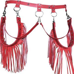 Women Leather Garter Belt Festival Dress Punk Fringe Gothic Tassel Waist